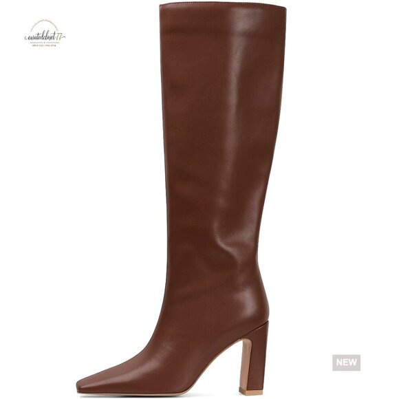Shoes - Women's Knee High Boots Square Toe Chunky Heel Side Zipper Elastic Tall